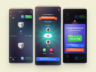 Dice roll game 3d branding gambling game mobile app design prototype ui ux wireframe