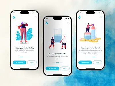 Hydrate Me - Water Drinking App app appdesign bestdribbble branding dribbble best shot driking drinkingwater figma healthy hydrate latest water waterdrinking