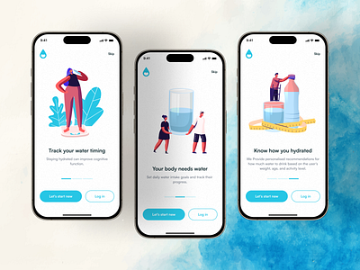 Hydrate Me - Water Drinking App android app branding design dribbble best shot drinkingapp drinkingwater figma illustration ios logo ui waterdrinkingapp