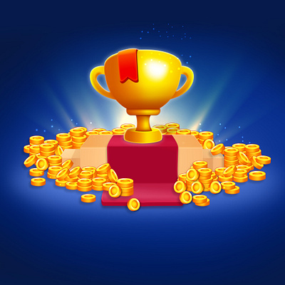 Game Trophy with Gold Treasure, Victory Game Screens design game game coins treasure game illustrations game interfgace game ui gold coins graphic design illustration logo trophy trophy illustrations trophy with coins ui user interface