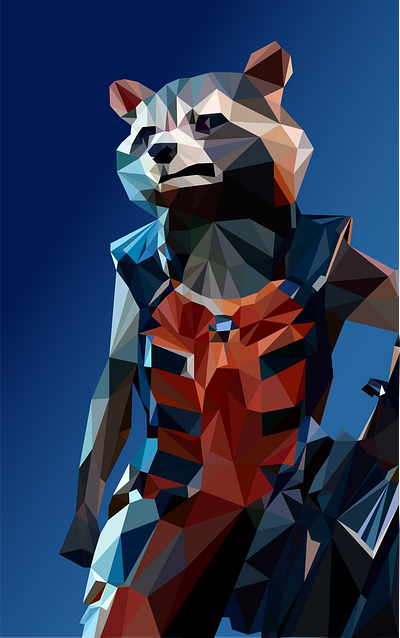 Raccoon design fantastic illustration marvel movie movie hero polygon polygonal illustration raccoon rocket vector