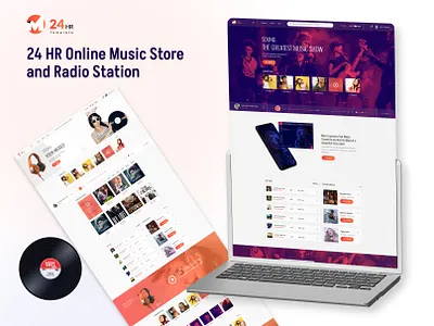 24 HR Online Music Store and Radio Station branding graphic design logo ui