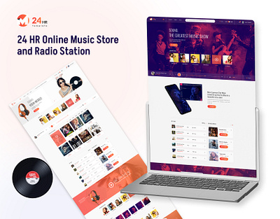 24 HR Online Music Store and Radio Station branding graphic design logo ui