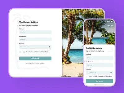 🎨 Sign-Up Page for Holiday Lottery Website ✨ calming cleanui dailyui designchallenge dribble dribbledesign holidaylottery mobiledesign productdesign responsivedesign signuppage uidesign uxdesign