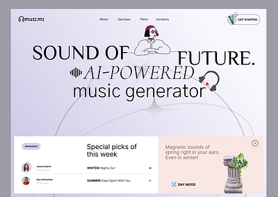 Website for AI service | music generator design graphic design typography ui ux website