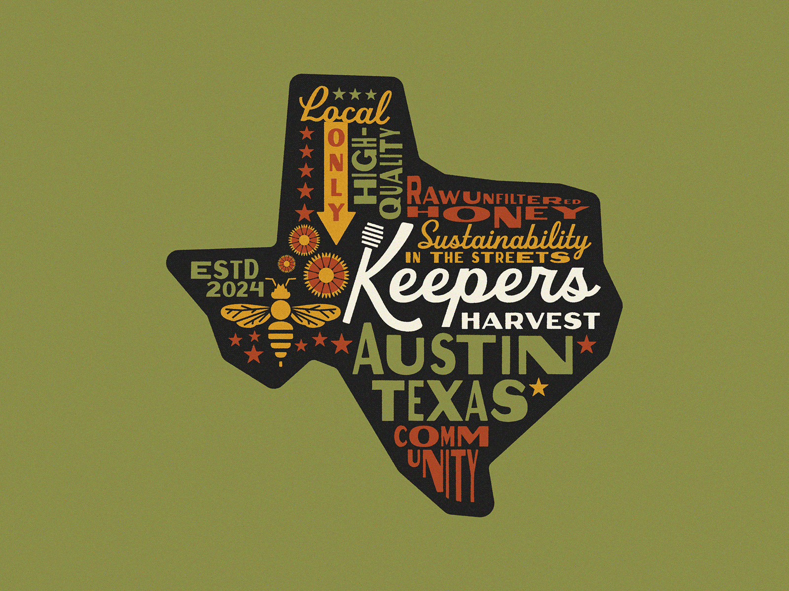 Keepers Harvest Texas Collage brand collateral branding design honey brand merchandise design