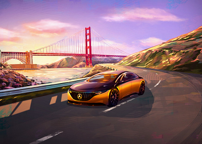 Golden Ray bay area bridge car colourful design golden gate illustration lights mercedes benz print san francisco sunset vector