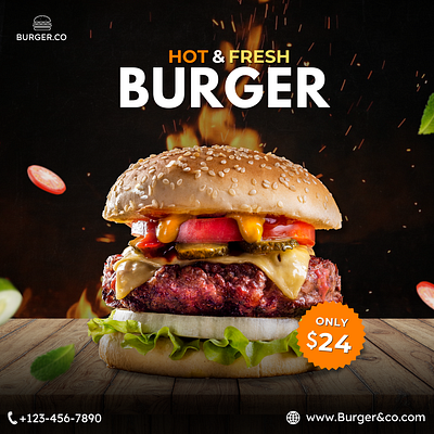 Social media Post for a Burger Shop branding food logo social social media trendy ui