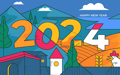 happy new year 2024 greeting card 2024 illustration newer