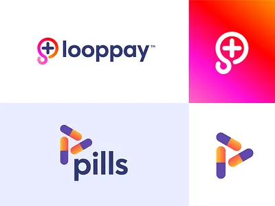 Logo Designs - Unused For Sale brand identity design creative logo design finance for sale freelance logo design jeroen van eerden logo loop medic logo modern logo design money monogram pay payment pill pills visual identity design