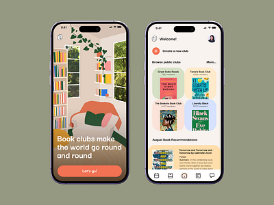 Wiggle: The Book Club App app book club branding colorful comments figma homepage illustration logo mobile product design start page ui visual design