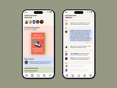 Wiggle: The Book Club App app book club branding comments home page logo mobile product design ui visual design