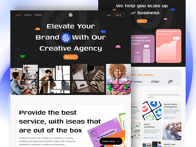 Creative design agency | Advertising agency advertising agency app black branding creative agency creativeagency dark dark theme design figma ui uiux user experience user interface ux web web ui web ux webdesign