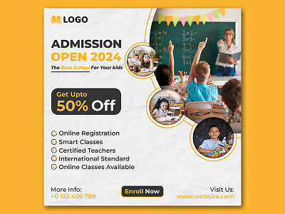 Admission Open Social Media Post Template | Premium PSD Download academic admission admission open admission open 2024 advertisement creative design design education education post flyer template graphic design photoshop school school admission post school flyer school post school poster social media post template