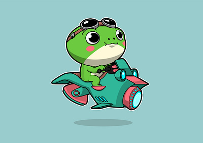 Flying Frog cartoon character character design cute flying frog future hover illustration motorcycle