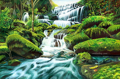 Hailey's Waterfall | Gouache Paint Illustration art art print artist artwork commission freelance gouache illustration illustrator landscape nature outdoors paint painter painting plants scenery watercolor waterfall yoga