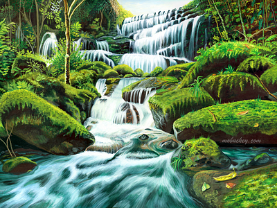 Hailey's Waterfall | Gouache Paint Illustration art art print artist artwork commission freelance gouache illustration illustrator landscape nature outdoors paint painter painting plants scenery watercolor waterfall yoga