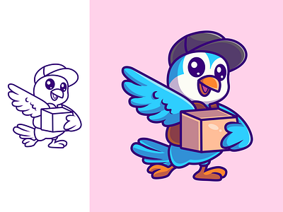 Courier Service bird box branding cartoon courier cute deliver delivery service design express graphic design illustration logo mascot service shipment shipping ui vector