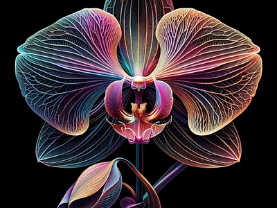 Orchid Neon Glow by Aravind Reddy Tarugu aravind art beauty botanical design detailed digital art elegant exotic glow illustration intricate line art neon orchid reddy sophisticated symbolic tarugu vector