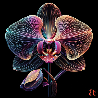 Orchid Neon Glow by Aravind Reddy Tarugu aravind art beauty botanical design detailed digital art elegant exotic glow illustration intricate line art neon orchid reddy sophisticated symbolic tarugu vector