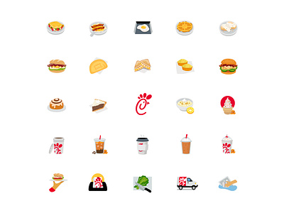 Chick-fil-A ~ Signature Menu Emojis 3d breakfast chick fil a coffee color delivery dessert dimension dinner emoji emojis flat food icon set icons lunch