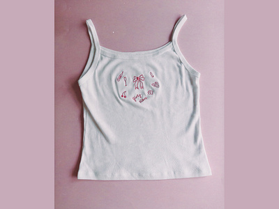 girly vibes tank top apparel apparel design apparel designer artist bows brand design branding branding inspo cherries chicago illustrator cute apparel girly things girly vibes hair clip illustration illustrator lipstick logo design tank top