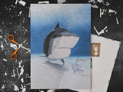 Shark for The New Yorker blue collage dribbble illustration shark sharks studio
