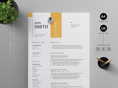 Resume/CV cover letter cv template design illustration professional resume ui us letter vector word