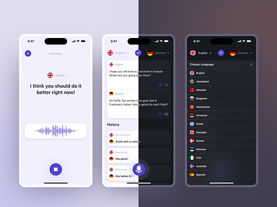 Translation App android darkmode design ios languages lightmode mobile translation translator ui ux voice