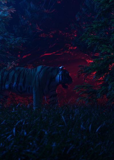 Jungle 3d 3d art 3d artwork artist blender design digital art jungle surreal tiger