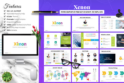 Xenon PowerPoint Presentation Template 1920 by 1080 adobe illustrator branding design design template editable graphic graphic design powerpoint presentation