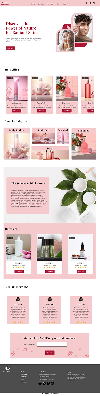 Aura Skincare branding pink website skincare ui ui