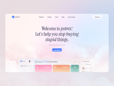 potrex – landing page hero section clean cloud clouds design figma finance landing finance website gradients hero hero section landing landing hero landing page mobile app ui ui ux ui website ux web design website