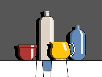 Colored Tableware in a still life flat illustration illustration still life vector