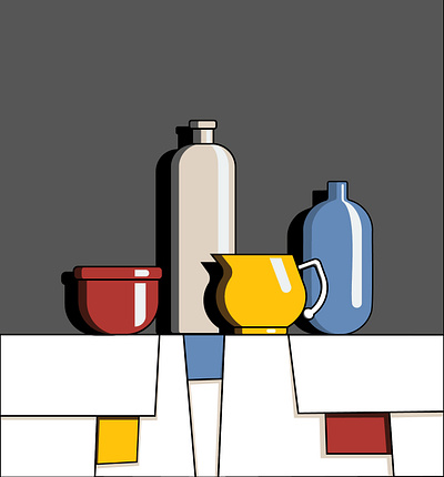 Colored Tableware in a still life flat illustration illustration still life vector