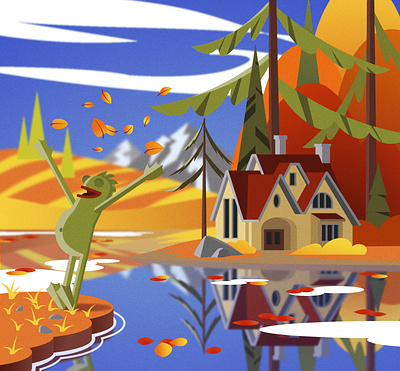 Happy Autumn autumn character design flat illustration ill illustration landscape vector