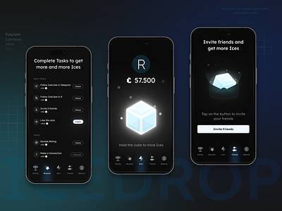 Glowing Airdrop Bot: Dark Mode Mastery - Telegram mini app airdrop bot clean cosmos cryoto cryptocurrency dark darkmode finance glow light mini app mobile modern money neo shine snow tap telegram bot