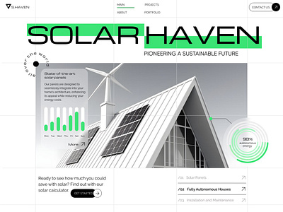 Solar Haven - Solar Panels Landing Page chart design designer energy green energy home landing landing page panels solar solar energy solar panels solar power ui ui design uiux ux web website website design