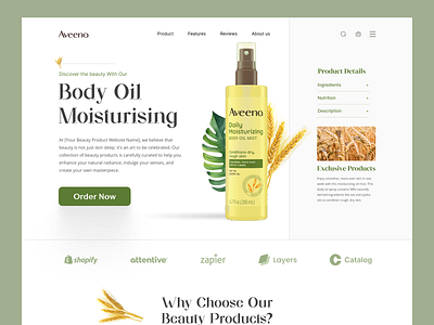 Aveeno - Shopify Website Landing Page cosmetic store cream ecommerce homepage landing page lotion organic store product landing page product page shopify single product store store web design website