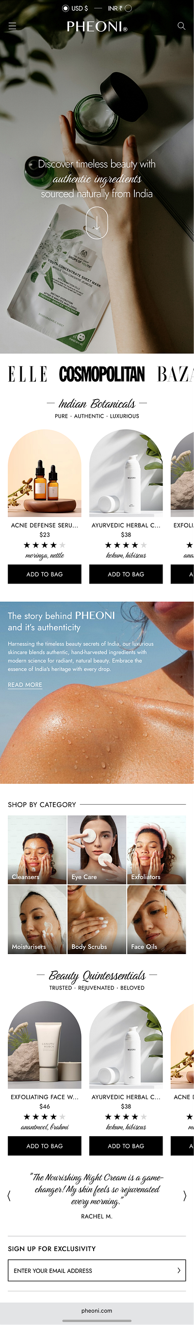 Premium Skincare Platform | PHEONI | Mobile Website app branding design luxury mobile premium skincare ui ux webpage website