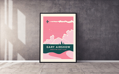 Gary Airshow 2024 Poster airplane airshow beach clouds design dunes graphic design poster design sailboat sailing summer travel poster vector