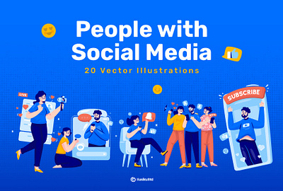 Social Media Illustrations 2d cartoon character communication dating app design discussion flat flat illustration graphic design hand drawn illustration people social media social network subscribe technology ui vector viral