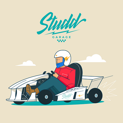 Man driving kart design for studd garage design illustration illustrator kart karting