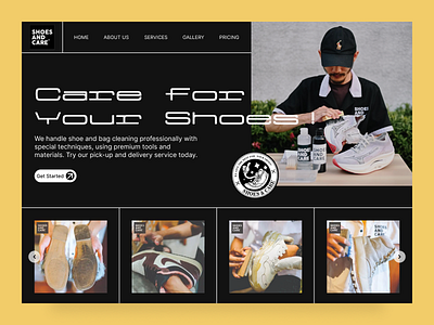 Redesign for Shoes and Care Website adidas care clean dark dark mode design landing page nike page redesign section shoe shoes shoes store snickers ui website