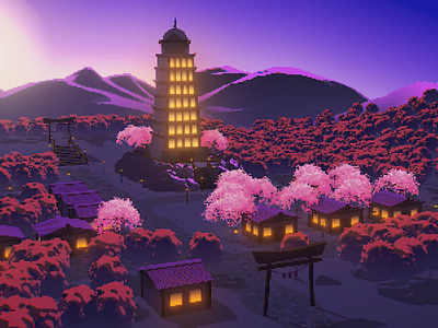 Prologue Lavender Town (Aerial View) 3d 8 bit after effects animation backrooms c4d cgi cherry blossom cinema 4d creepypasta lavender lavender town liminal space minimal missingno nintendo pokemon purple shot tiktok