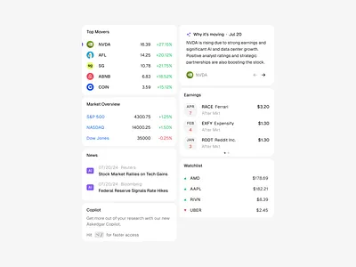 AskEdgar - Home widgets light ai cards finance product design stocks widgets