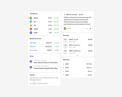 AskEdgar - Home widgets light ai cards finance product design stocks widgets