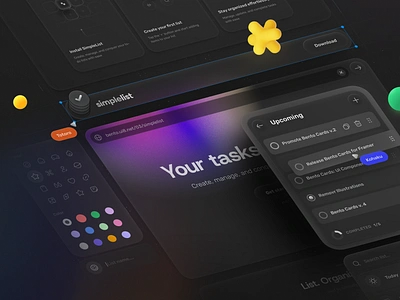 Bento Cards: SimpleList 3d app branding color picker design drag and drop figma freelance designer illustration landing page list resource showcase template to do list ui ui design user interface ux ux design