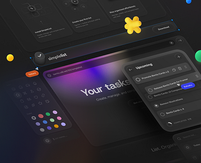 Bento Cards: SimpleList 3d app branding color picker design drag and drop figma freelance designer illustration landing page list resource showcase template to do list ui ui design user interface ux ux design