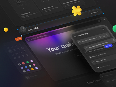 Bento Cards: SimpleList 3d app branding color picker design drag and drop figma freelance designer illustration landing page list resource showcase template to do list ui ui design user interface ux ux design